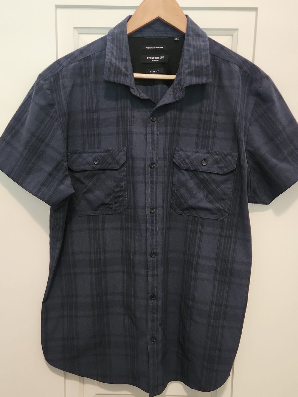 Kenneth Cole NY Men's Short-Sleeve Button-Down Shirt - Sz XL Slim Fit Stretch